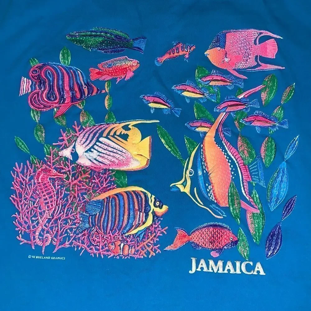 Vintage Hanes Beefy-T Blue Graphic‎ Jamaica Single Stitch T-Shirt Large